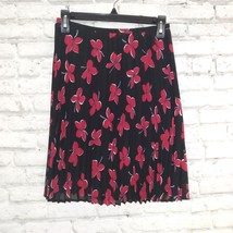 Hillard &amp; Hanson Skirt Womens XS Black Red Floral Pleated Crinkle Pull On - $15.88
