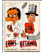 CFL FOOTBALL PROGRAM 08/107/1960-LIONS VS ROUGHRIDERS-OTTOWA-BC-fn - £70.53 GBP