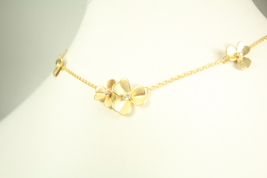 Gold Plated Flower Necklace with Cubic Zirconia - $99.00