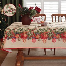 Christmas Tablecloth Square 52 X 52 Inch Holly Berry Vintage Ornament Bliss Ball - £23.09 GBP