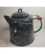Graniteware Enamel Coffee Pot Large with Wooden Handle on Wire Bail - $1,029.60 MXN