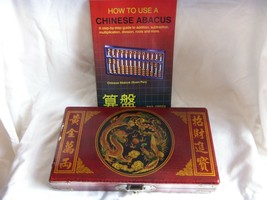 Older Chinese Abacus In Wood Box With Dragon Design 13 Column W Bonus Book - £43.52 GBP