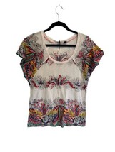 FREE PEOPLE Womens Top Floral Short Sleeve Exposed Back Zip Sz Small - £14.56 GBP