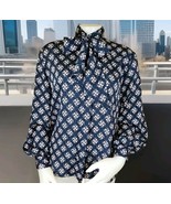 Vintage Pendleton High Neck Blouse Womens 12 Blue Pink Silky Foulard Pus... - $41.98 CAD