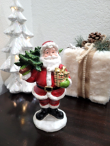 CHRISTMAS Santa Claus Holding Christmas Tree Resin Figurines Tabletop Decor 7.75 - £19.41 GBP