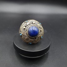 Antique Vintage Old  Lapis Lazuli Brass Ring - £46.38 GBP
