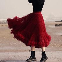 Burgundy Midi Tutu Skirt Outfit Women Custom Plus Size Layered Tulle Skirt image 7