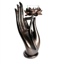 BUDDHA HAND CANDLE HOLDER 8&quot; Buddhist Vitarka Mudra Statue HIGH QUALITY ... - $32.95