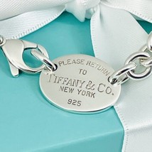 Large 10” Please Return To Tiffany Oval Tag Charm Bracelet Mens for Plus Size - £329.68 GBP