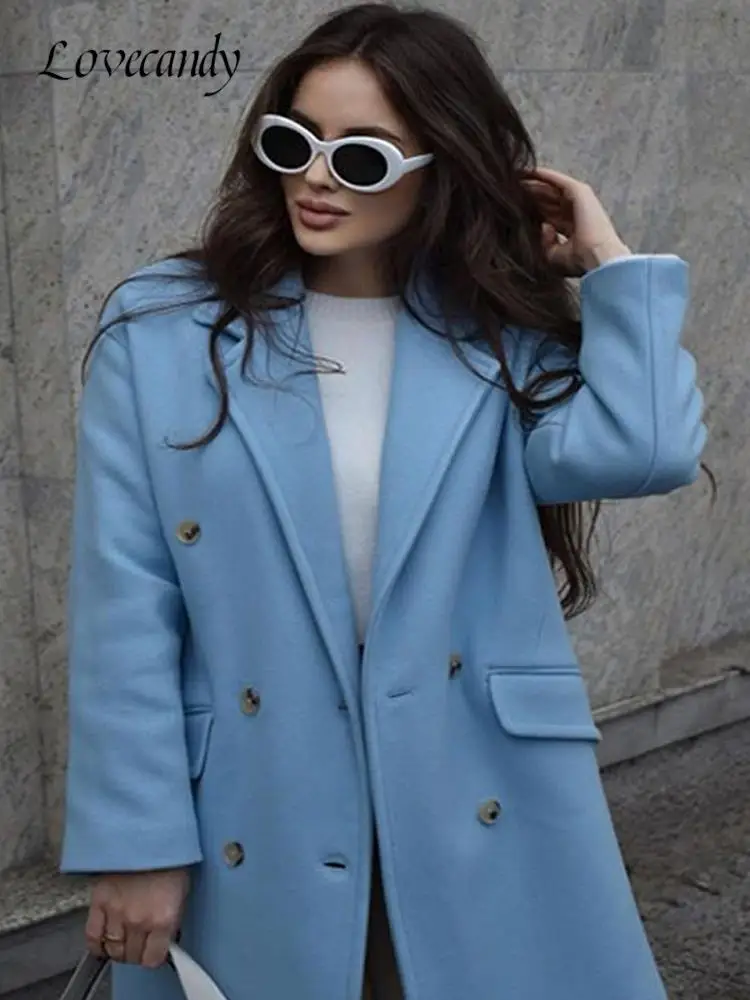 Lends overcoat 2022 winter casual loose lapel double breasted coat fashion thicken warm thumb200