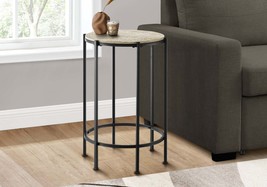 Cream Stone Black Metal Round Accent Side Nightstand Table - €51,72 EUR