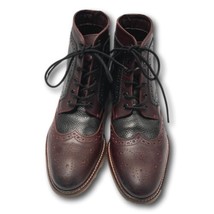 London Brogue Mens Boot Size 8 Wing Tip Handcrafted Black Brown Leather Lace-up - £63.23 GBP