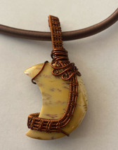 Necklace Pendant Moon Mookaite Stone Cream &amp; Brown wrapped w/ Copper  Wire - £9.11 GBP
