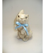 Ceramic Rabbit Bunny Figure Statue 7&quot; Tall with Blue Bow Textured Felt Feet - $349.18 MXN