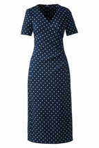 Lands End Women&#39;s SS Ponte Surplice Dress Classic Navy White Dots New - £31.45 GBP