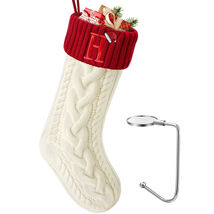 Christmas Stocking with Initials H Large Embroidered Knit with Hook Whit... - $12.35