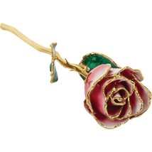 24K Gold Trimmed Lacquered Long Stem Frozen White and Red Rose - £135.09 GBP