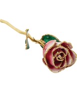24K Gold Trimmed Lacquered Long Stem Frozen White and Red Rose - £132.98 GBP