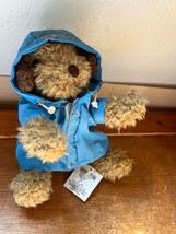 Small Brown Plush Puppy Dog in Blue Raincoat OLD NAVY Promotional Stuffed Animal - £7.44 GBP
