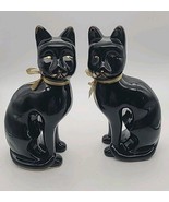 Vintage MCM Black Siamese Sleek Cat Pair Gold Eyes Accents 10.5&quot; Tall Se... - $26.00