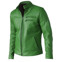 Jacket Leather Biker Mens Slim Fit Motorcycle Vintage Men S Cafe Racer Green 180 - £27.03 GBP+