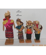 Handmade Vintage Wood Cloth Folk Art Thread Dolls Figures lot of 4 - €44,43 EUR