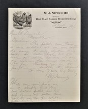 1911 Antique W J Newcomb Ft Worth Tx Rooster Vignette Letterhead &amp; Letter Rocks - £54.40 GBP