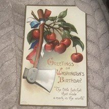 Postcard George Washington Birthday Hatchet Cherries Patriotic Embossed ... - £3.09 GBP