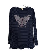 One World Women Breast Cancer Awareness XL Striped Rhinestone Butterfly ... - $16.83