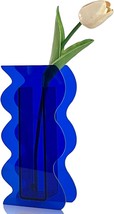 Bloflo Klein Blue Acrylic Vase, Geometric Acrylic Flower Vase, Tall Wave Shaped - £29.89 GBP