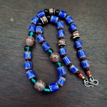Vintage Six Layers Chevron Venetian Style Blue Chevron Beads Necklace BCN-4 - £46.12 GBP