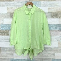 Chicos Linen Lydia Tie Front Shirt Green Lagenlook Non Iron Womens Large 2 - £27.75 GBP