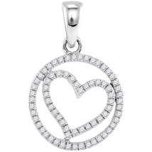 10k White Gold Round Diamond Womens Circle Heart Love Anniversary Pendant 1/4 - £192.89 GBP