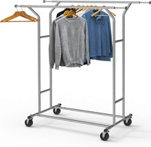 Heavy-Duty Double-Rail Clothing Rack With Chrome For Simple Household Use. - £71.28 GBP