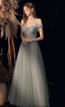Light Green Bridesmaid Dresses Off Shoulder Sequin Tutu Wedding Maxi Dress Gowns image 2