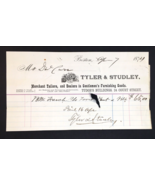 1874 Billhead Tyler &amp; Studley Merchant Tailors Dealers Gentlemen&#39;s Goods... - $17.00