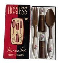 Hostess Server Set W Salt &amp; Pepper Shakers &amp; Wooden Spoon And Fork READ - £7.72 GBP