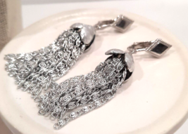 Vintage Sarah Coventry 1960 Silvery Cascade Dangle Clip Earrings - £8.10 GBP