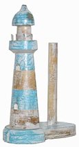 WorldBazzar New Hand Carved Lighthouse Teal Color Design Paper Towel Holder Wood - £23.83 GBP