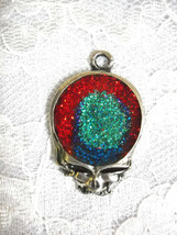 Dead Skull With Red - Blue Color Glittery Inlay Pewter Pendant Adj Necklace - £6.79 GBP