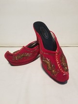 Red Velvet Chinese Bridal Shoes Golden Dragon Platforms gucci Pinup Slip... - $155.00