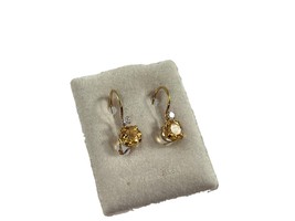 10K Gold Delicate Earrings Crystal Rhinestone Elegant Hook Back Dangle - £46.69 GBP