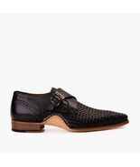 The Rolls Woven Black Leather Single Monk Strap Handmade Men Shoe - $449.90