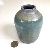 Vintage Art Pottery Stoneware Miniature Bud Vase Signed 4.25”H Blue Green - $19.00