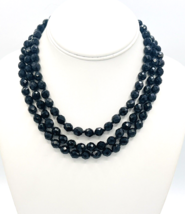 Vintage Layered Three Strand Faceted Black Glass Bead Choker Necklace - £22.10 GBP