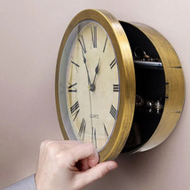 Retro Golden Wall Clock With Hidden Storage Compartment Creative Wall Clock - £35.03 GBP