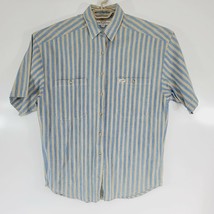 Vintage Men&#39;s Medium Guess Georges Marciano Blue Yellow Striped Shirt S/S - £22.33 GBP