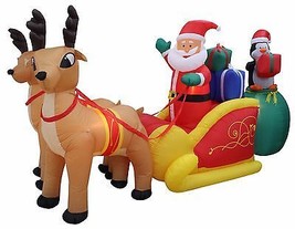 USED 13 Foot HUGE Christmas LED Inflatable Santa Claus Penguin Sleigh Decoration - £96.22 GBP