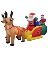 USED 13 Foot HUGE Christmas LED Inflatable Santa Claus Penguin Sleigh De... - £95.92 GBP