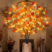 3Pcs Lighted Eucalyptus Leaves Branches, 30 Timer Fall Eucalyptus Stems With Lig - £27.75 GBP